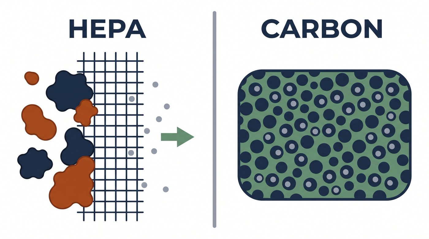 HEPA vs Carbon filter diagram